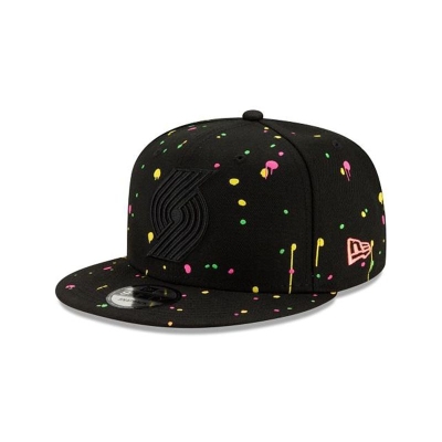 Black Portland Trail Blazers Hat - New Era NBA Neon Splatter 9FIFTY Snapback Caps USA6701925